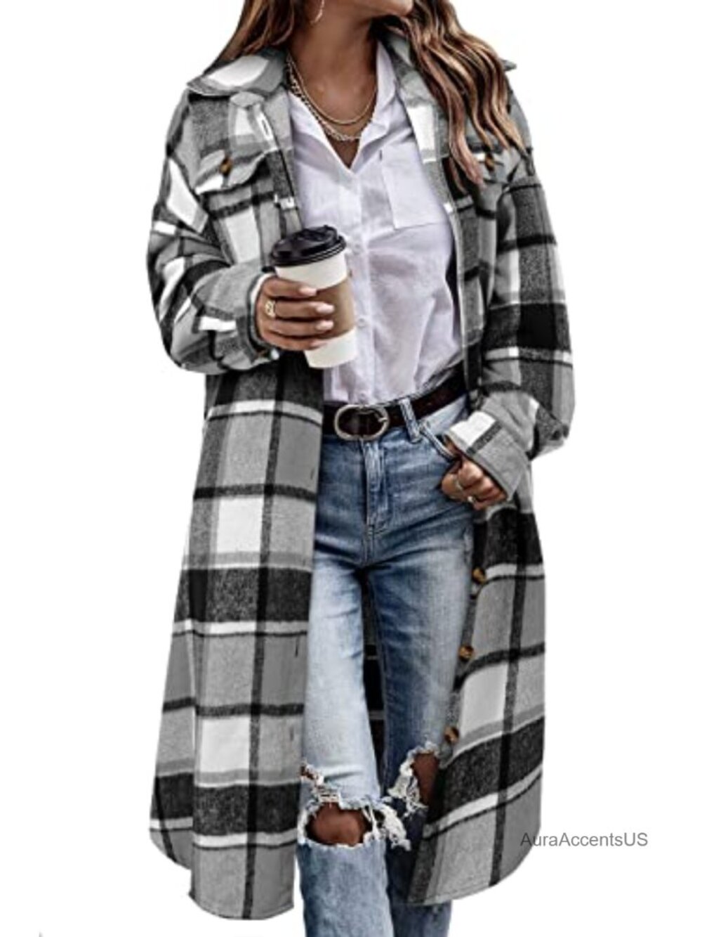 Oversized Plaid Shacket Long Flannel Shirt Jacket Corduroy Coat